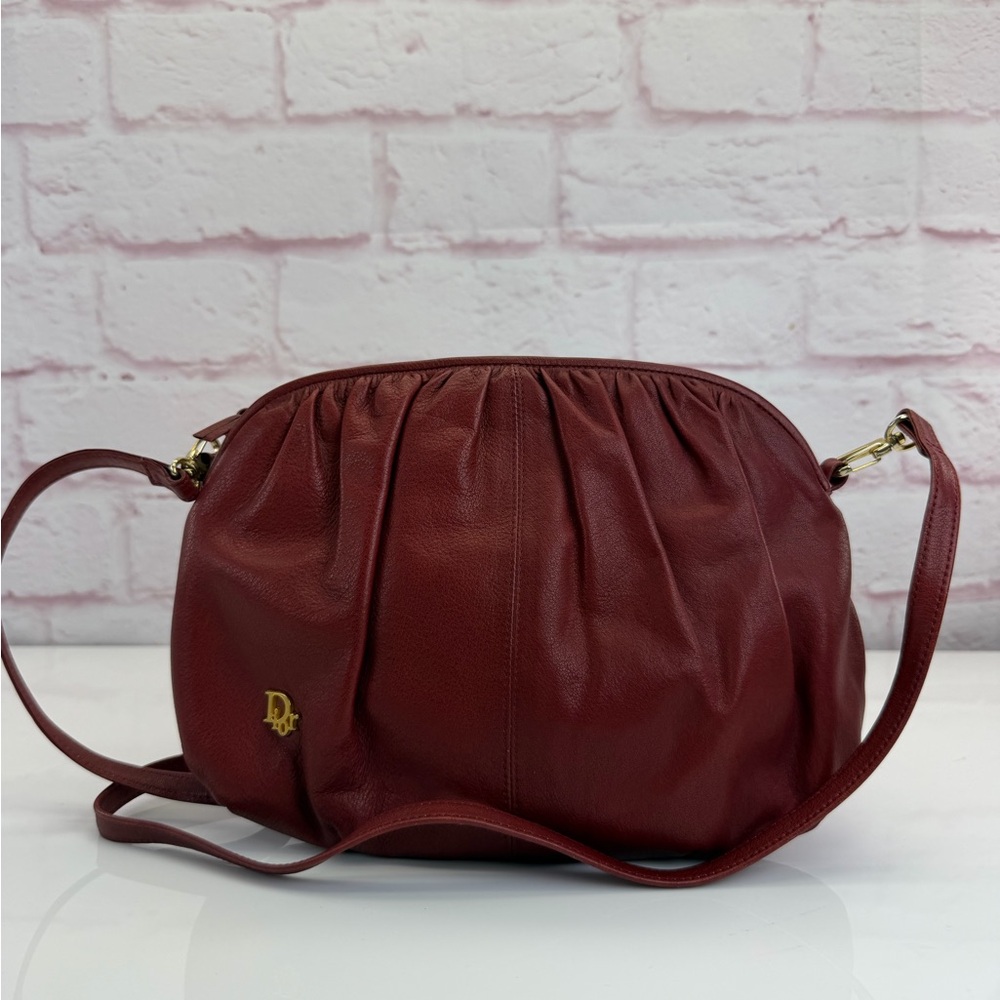 Dior Vintage Red Leather Pleated Shoulder Bag